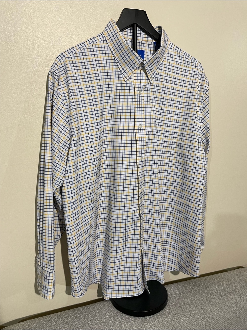 Nautica Men's White Button-Down Shirt with Blue & Yellow Windowpane